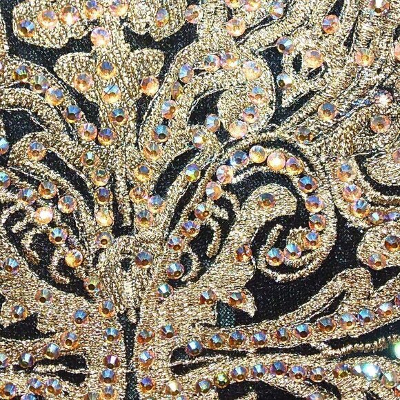 BLACK AND GOLD CRYSTAL EMBELLISHED SLEEVELESS EVENING GOWN PARTY DRESS - Picture 6 of 9